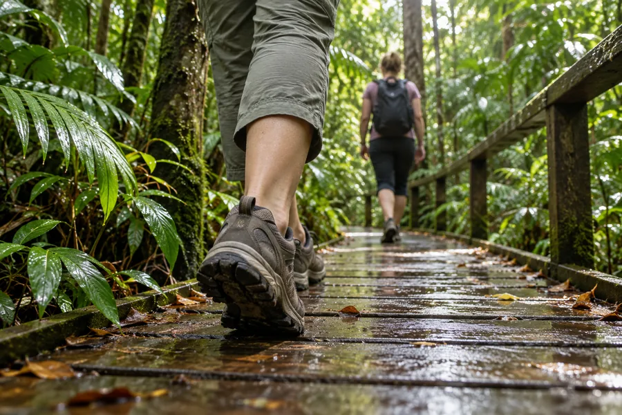 Scarpe adatte per camminare su una passerella nella foresta pluviale